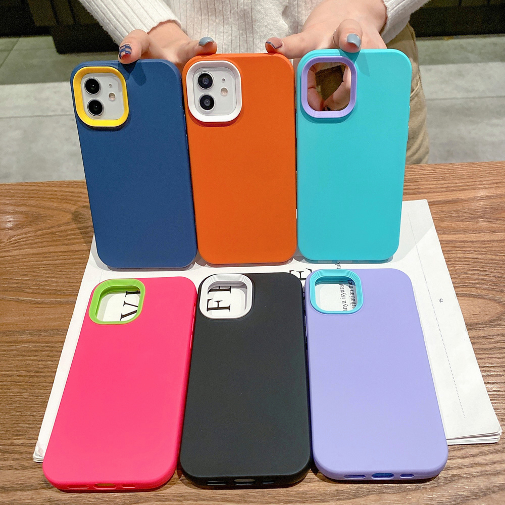 3 in 1 Case for เคส iPhone 16 15 13 12 11 14 Pro Max เคสไอโฟน11 7 8 14 15 Plus X XS Max SE 2020 เคส โช๊คอัพสีลูกกวาด