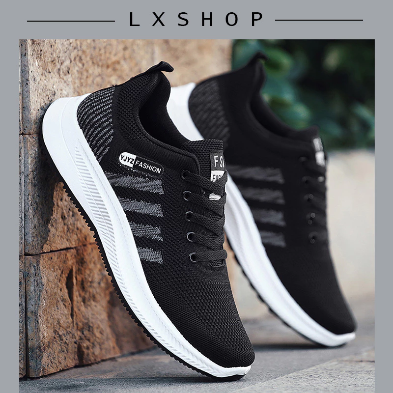 LxShop รองเท้าผู้ชาย ากีฬาชาย ดีเทลดีงามมาก🎉สีดำสลับสี มี 2แบบให้เลือกด้านข้างแต่งขีด🌟 รีบซื้อเลย