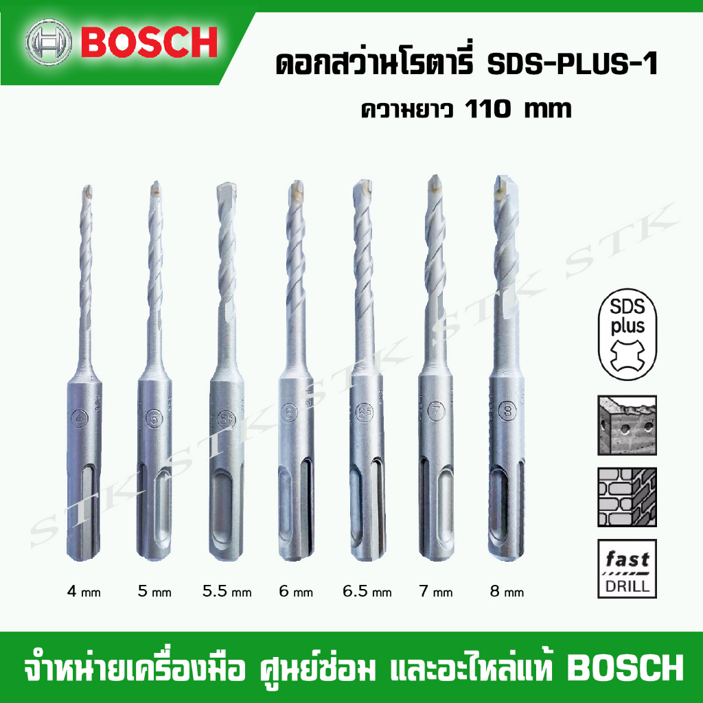 BOSCH ดอกสว่านโรตารี่ SDS-PLUS-1 ความยาว 110 mm. ฟันคาร์ไบด์ 2 คม
