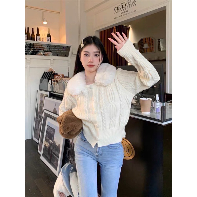 เสื้อไหมพรมแขนยาว ปกขนมิ้ง เกาหลีสุด