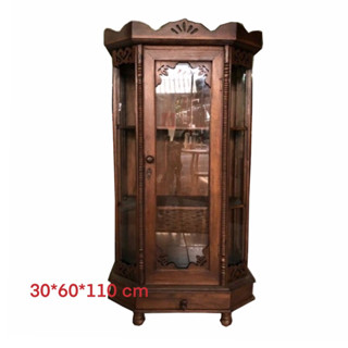 Teak wood furniture cupboard ตู้ไม้สักกระจกงานฝีมือ ตู้ห้าเหลี่ยมตู้โชว์ ตู้เก็บของตู้เก็บหนังสือพระไตรปิฎก