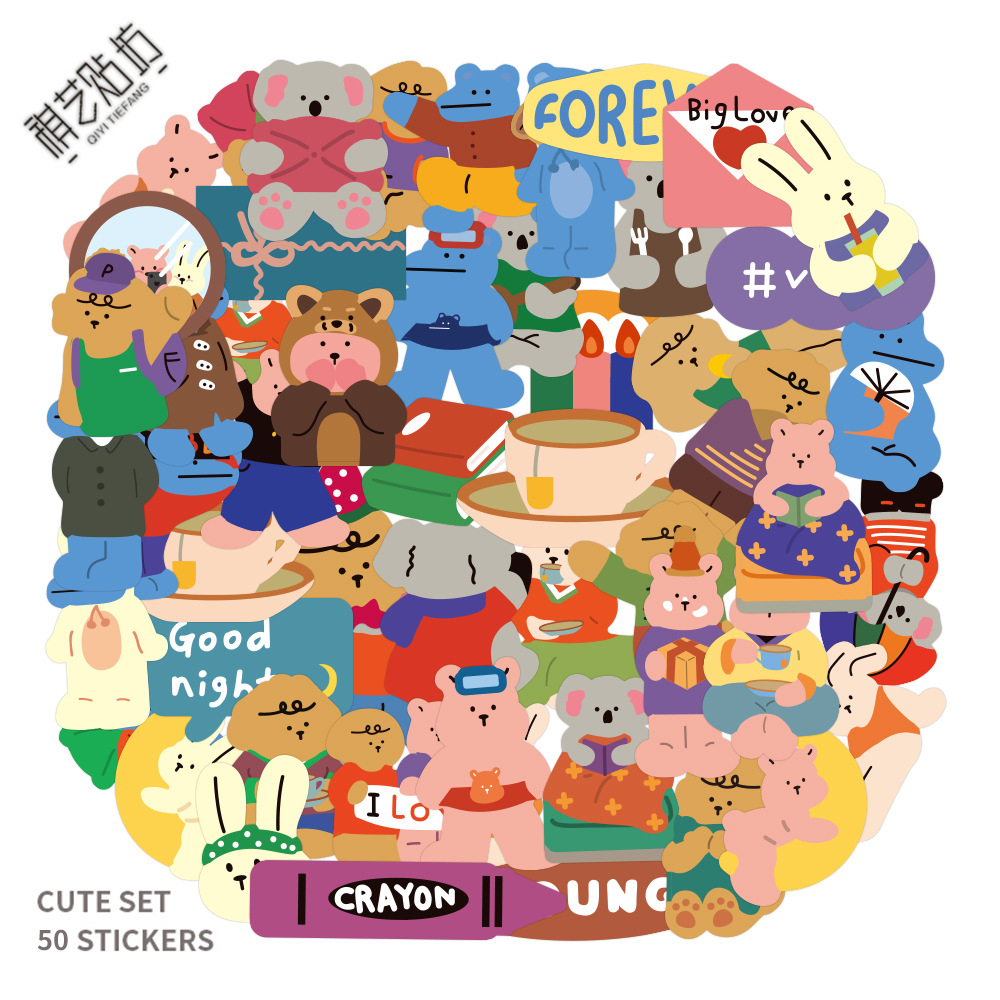 💥พร้อมส่ง💥KOREA Cute rabbit  bear 50แผ่น STICKER กันน้ำ สติ๊กเกอร์ ใช้ซ้ำได้ โทรศัพท์มือถื - รูปที่ 5