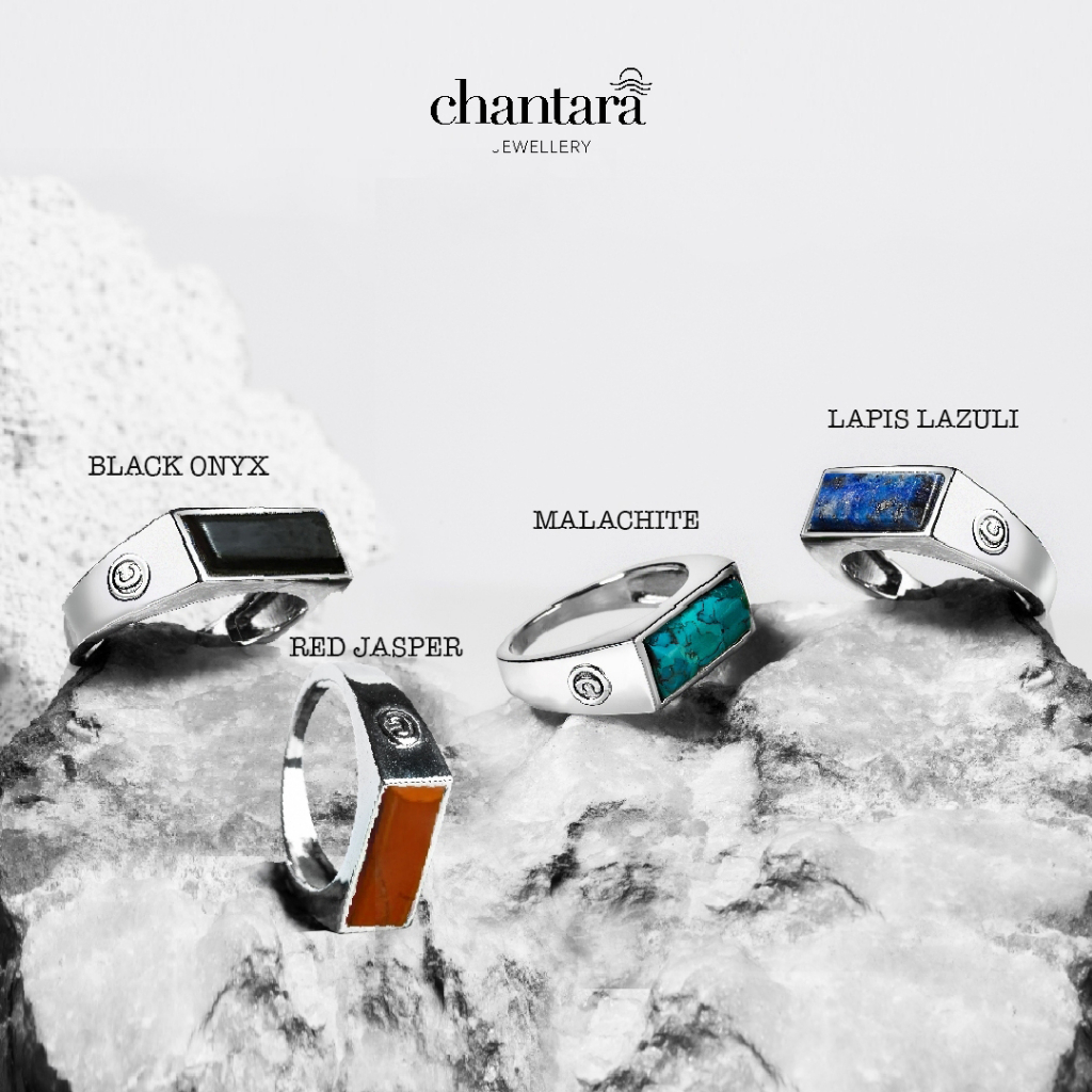 CHANTARA - แหวนพลอย แหวนหิน มาลาไคต์ หินแลพิส นิลดำ "Signet Stone Ring" แหวนเงิน925 ฟรีผ้าเช็ด