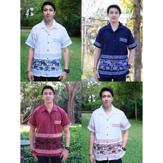 เสื้อผ้าฝ้ายเนื้อนิ่ม คอปก พิมพ์ลายช้าง