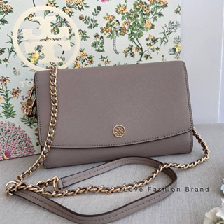 👑ผ่อน0%~แท้100%👑 กระเป๋าสะพาย Tory Burch Robinson Chain Wallet 54277 Gray heron