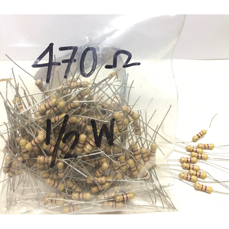 ตัวต้านทาน (รีซิสเตอร์ Resistor) 470 Ohm 1/2 W   ( ค่า 470 โอห์ม 1/2 วัตต์) ชุดละ 10 ตัว