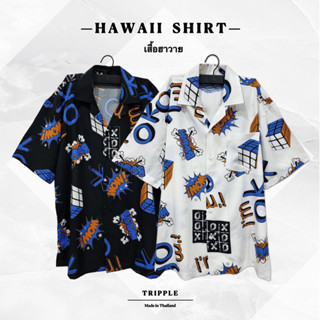 TRIPPLE เสื้อฮาวาย แขนสั้น ผ้าไหมอิตาลีพิมพ์ลายลูกบิด สีขาวดำ Hawaii Shirt