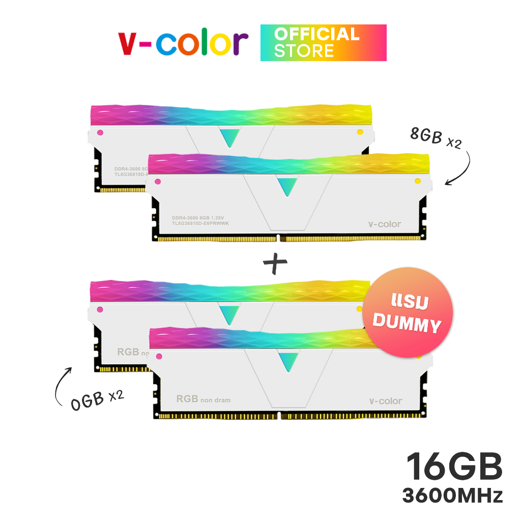 v-color RAM PC SCC Prism Pro RGB 16GB (8GBx2+0GBx2) DDR4 Bus 3600MHz (มีแรมดัมมี่ในกล่อง)