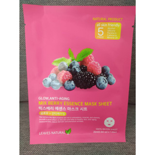 LEAVES NATURAL Essence Mask Sheet แผ่นมาส์กหน้า 1 แผ่น/ซอง Glow, Anti-aging Mix Berry