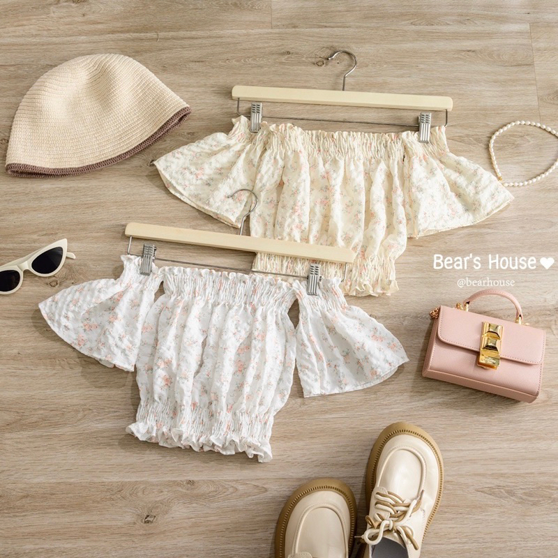 Mini Flower Crop เสื้อครอป สม็อคปาดไหล่ ลายดอก