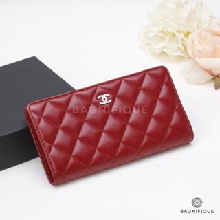 CHANEL BIFOLD WALLET LONG RED LAMB SHW