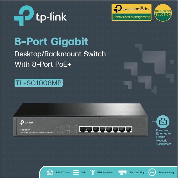 TP-LINK TL-SG1008MP 8-Port Gigabit Desktop/Rackmount Switch with 8-Port PoE+