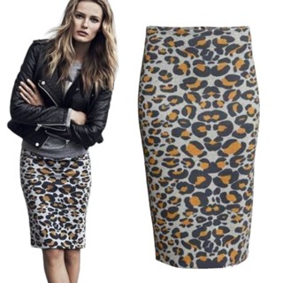 H : Grey Leopard Pencil Skirt ( กระโปรงเสือ )