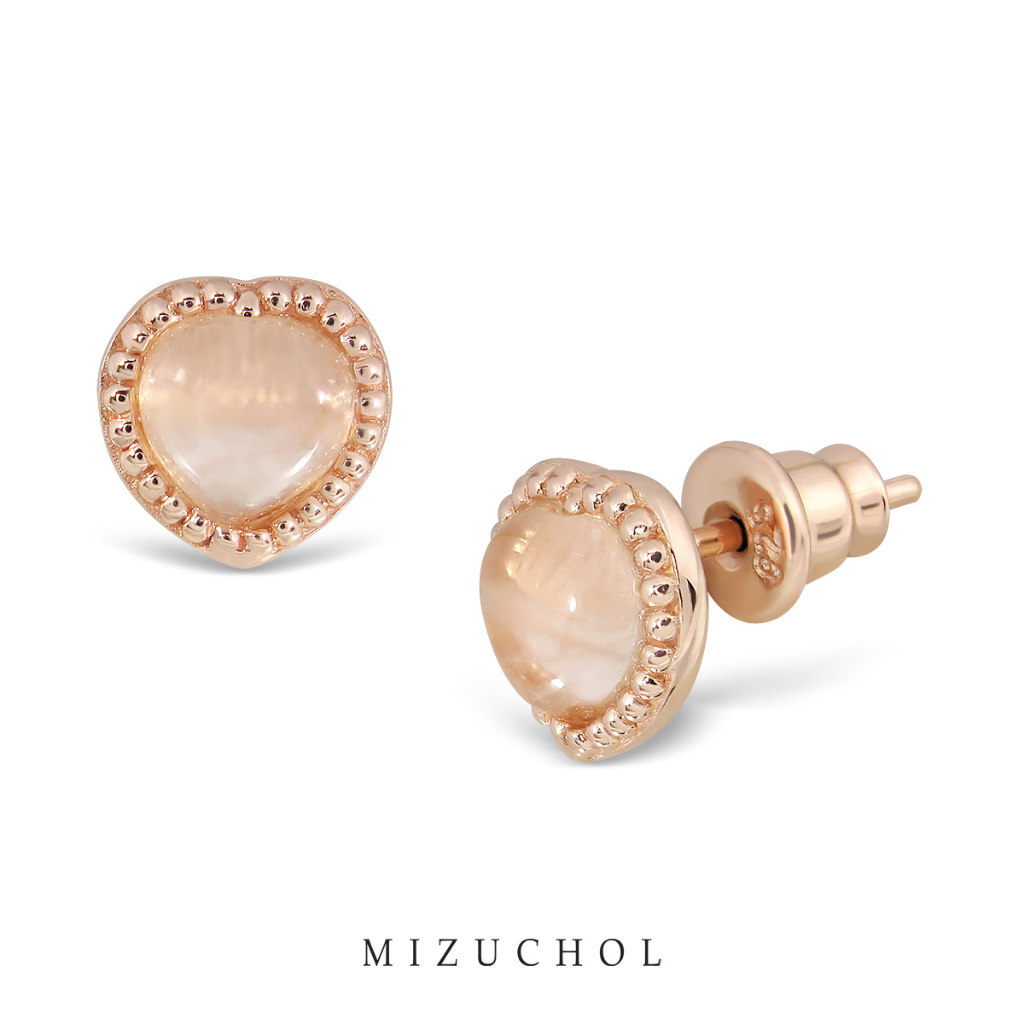 Mizuchol- ต่างหู Darling in Pink เงินแท้ชุบ Rose Gold ประดับพลอย พลอย Rose Quartz