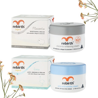 ครีมรกแกะ Rebirth Placenta Whitening Cream with Wakamine, Collagen &amp; Sunscreen|Rebirth Emu Anti-Wrinkle Cream with AHA