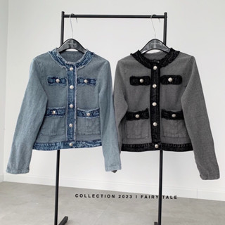 NEW:: Denim blazer กรี๊ดดดด เสื้อคลุมผ้ายีนส์เนื้อนิ่ม งานสวยหรู ทั้งดีไซน์ แต่งขอบมาในสไตล์ผ้าtweed เลยค่ะ