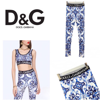 กางเกงเลกกิ้ง D&amp;G MAJOLICA-PRINT JERSEY BRANDED ELASTIC LEGGINGS