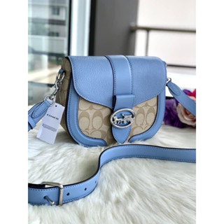 (ผ่อน0%) กระเป๋าสะพายข้าง Coach Georgie Saddle Bag In Signature Canvas C2806 ลายซี สีฟ้า