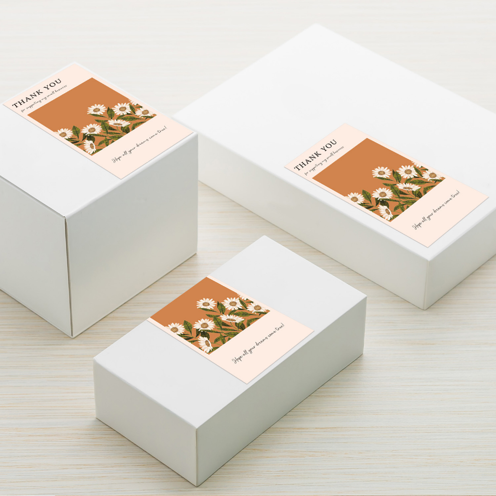 สติ๊กเกอร์ Thank you ทรงสี่เหลี่ยม 50 ชิ้น สติ๊กเกอร์ขอบคุณ สติ๊กเกอร์มินิมอล สติกเกอร์ติดกล่องพัสดุ สติ๊กเกอร์ปิดผนึก