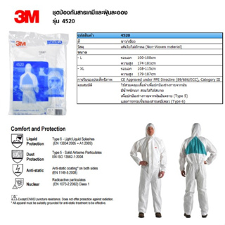 ชุดปกป้องร่างกาย 3M รุ่น 4520 XL ป้องกันฝุ่น และ สารเคมี สีขาว-เขียว