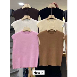 เสื้อแขนล้ำผ้านิต FINE PLAIN ROUND NECK KNITTED TOPS