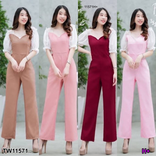 PP11571 Jumpsuit จั้มสูทแขนตาข่ายมุกขายาว