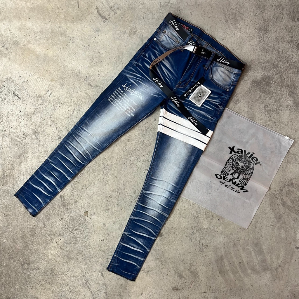 Xavier 11 week casino x9 กางเกงยีนยืด 3 แถบ แฟชั่นสตรีท สไตล์ holdem ยีนส์ฟอก