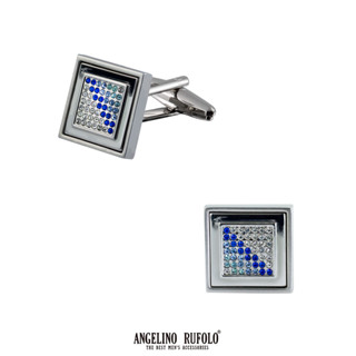 ANGELINO RUFOLO Cufflink(คัฟลิงค์) ดีไซน์ Gradient กระดุมข้อมือคัฟลิ้งโรเดียมคุณภาพเยี่ยม สีเงิน ประดับตกแต่งด้วยCRYSTAL