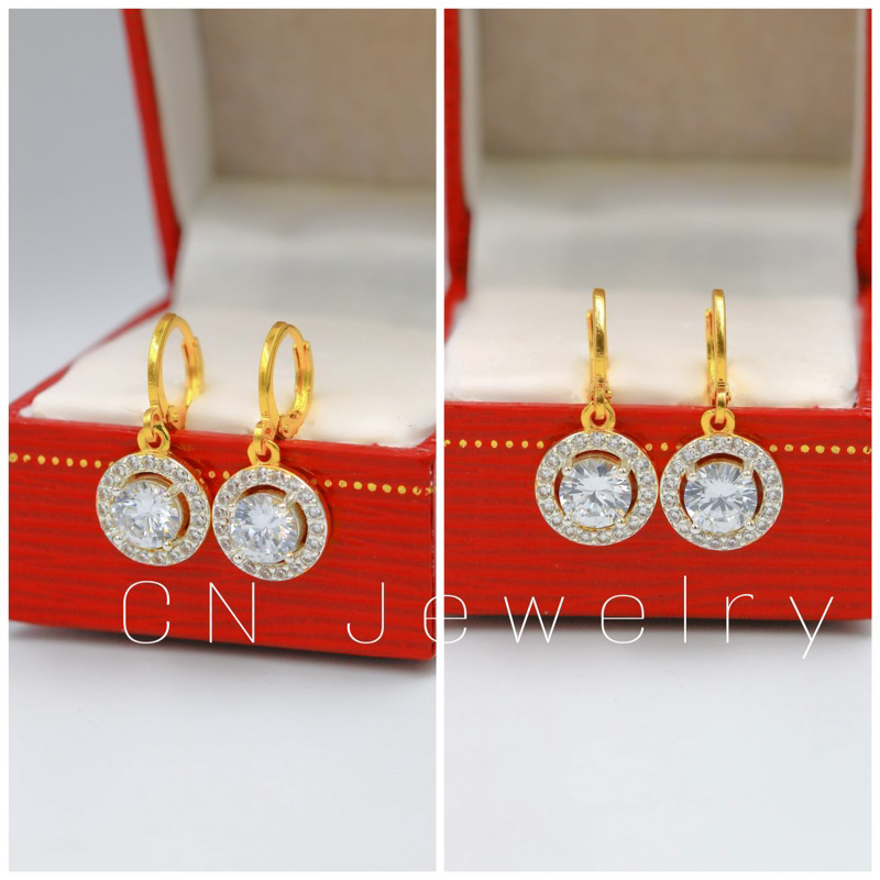 ต่างหูห่วงเพชร  ต่างหูห่วงห้อยชุดที่1 รุ่นขายดี 1คู่  CN Jewelry ตุ้มหู ต่างหูห่วงทอง ต่างหูแฟชั่น ต่างหูผู้หญิง
