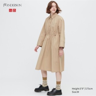 Uniqlo JW Anderson Cotton gathered long sleeve dress เดรสทรงหลวม เดรสทำงาน