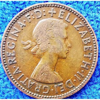 เหรียญ​ต่างประเทศ​ อังกฤษ​ UK, 1​/2Penny, (Elizabeth), #​2227T, ใช้แล้ว