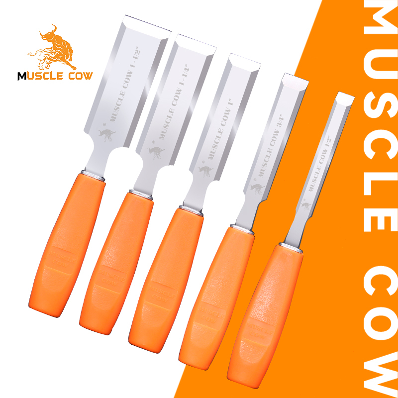 MUSCLE COW ไฟเบอร์ จับถนัดมือ ด้ามไม่ลื่น สิ่วแกะสลักไม้ ขนาดต่างๆ สิ่วงานไม้ สิ่วงานไม้