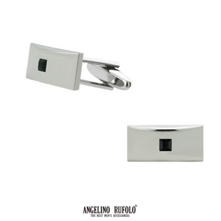 ANGELINO RUFOLO Cufflink(คัฟลิงค์) ดีไซน์ Jet กระดุมข้อมือคัฟลิ้งโรเดียมคุณภาพเยี่ยม สีเงิน ประดับตกแต่งด้วยCRYSTAL