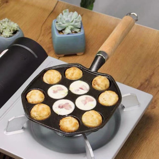 14 หลุม Takoyaki กระทะเหล็กหล่อ Nonstick Octopus ลูกชิ้นแม่พิมพ์ Maker พร้อมที่จับที่ถอดออกได้สำหรับบ้านแพนเค้กเบเกอรี่ NEPTUNER