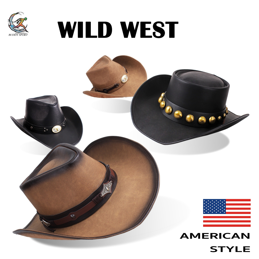 05X9 หมวก Cowboy หนังกลับสุดคลาสสิค ทรงวินเทจ มีสายรัดคาง ทำจากหนังเทียมเกรดพรีเมี่ยม แข็งแรง ทนทาน