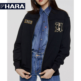 [ส่งฟรี] Hara ฮาร่า ของแท้ เสื้อกันหนาว ซิปหน้า สีดำสกรีนลาย Logo Cotton 100% คุณภาพดี ผ้ายืดใส่สบาย  รุ่นHMTL-002202