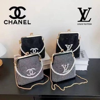 🌼พร้อมส่ง🌼กระเป๋าเพชร Louis Chanel ทรงจีบ