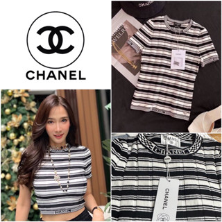 เสื้อไหมพรม Chanel ลายขวางสีขาวดำ