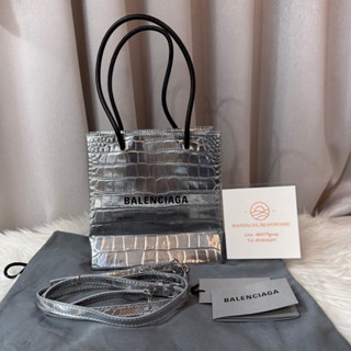 New Balenciaga xxs shopping bag croc Silver