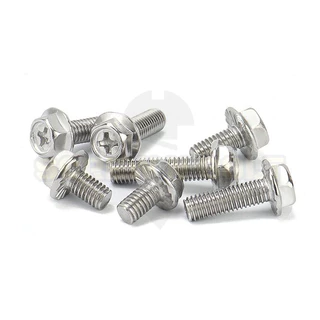 น็อต สกรู หัวหกเหลี่ยม ติดแหวน แฉก สแตนเลส 304 เกลียวมิล หยาบ M3 M4 M5 / Indented Hex Washer Machine Screw SUS304