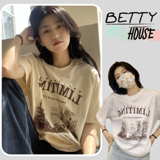 Betty House🎀เสื้อยืดหลวม🍒เสื้อยืดลายตัวอักษร แนวย้อนยุค ดูดี ทรงหลวม ใส่สบาย🌟พร้อมส่ง 💥พร้อมส่งจากกทม มาถึงใน 3-5 วัน