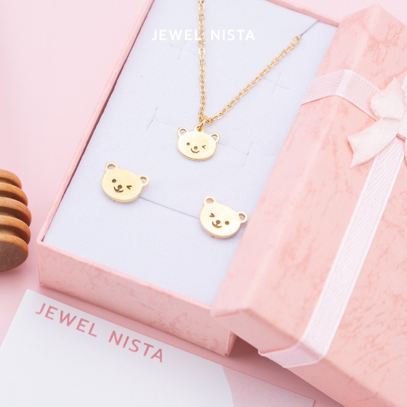teddy bear earrings &amp; necklace