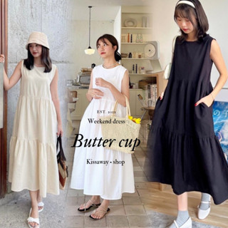 024 Butter cup เดรสยาว มีกระเป๋า งานตัดทางร้าน สไตล์เกาหลี ญี่ปุ่น มูจิ มินิมอล เอิร์ทโทน ไปทะเล ไปคาเฟ่