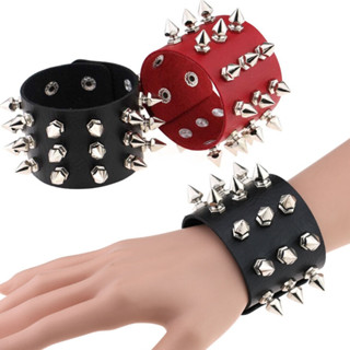 สร้อยข้อมือ กำไล ข้อมือ หนังCuspidal Spikes Rivet Stud Wide Cuff PU Leather Punk Gothic Rock Unisex Bracelet