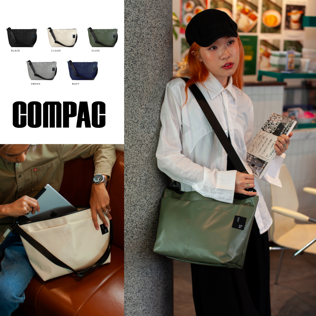 กระเป๋าสะพายข้าง ผ้าใบกันน้ำ สะพายไหล่ ขนาดกลาง ใส่ของ มีซิปรูด Mini Laptop  COMPAC BAG KIDNAP ME.