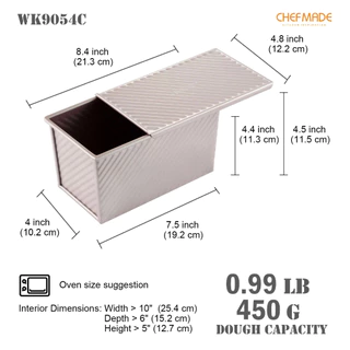 CHEFMADE พิมพ์อบขนมปัง ขนาดต่าง ๆ 250g, 300g 450g, 1000g, 1200g Loaf Pan with Cover