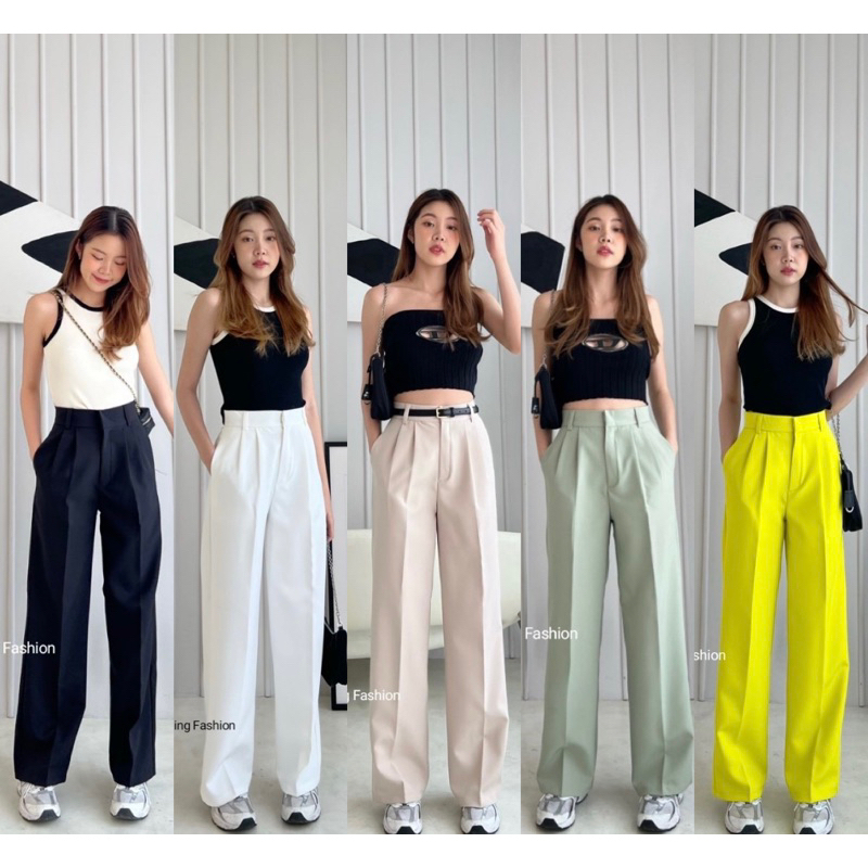 🔥กางเกงขากระบอกเอวสูง ทรงลุงstyleวินเทจ (ผ้าเบอริน)พร้อมส่งค่ะ🚨