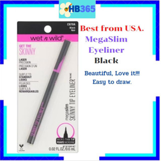 มาใหม่ USA.!!! อายไลเนอร์ ใช้ง่าย กรีดตาคมเฉียบ สีดำ Wet n Wild, MegaSlim Skinny Tip Eyeliner, Black 0.6 ml. Exp.Jan2025