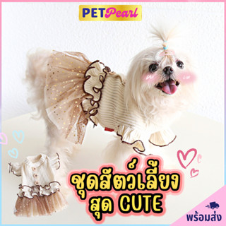 PetPearl😻เดรสเเมวกระโปรงระบายสีฟ้า ชุดกระโปรงสัตว์เลี้ยงสุดน่ารักฟรุ้งฟริ้ง เสื้อสัตว์เลี้ยง เสื้อสุนัข เสื้อหมา