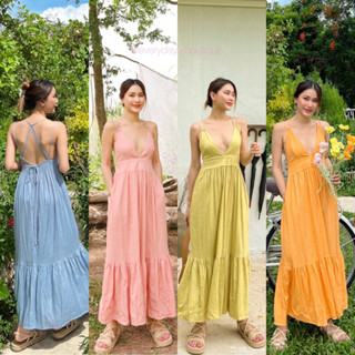 NEW IN!!☀️ Maxi dress(530฿ฟรีส่ง) มาแล้วค่าา!! ชุดเดรสยาวลินินสายเดี่ยว ทรงแมกซี่ ผูกไขว้หลังได้หลายแบบ glam clothes